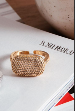 Anel Retangular Regulavel Micro Zircônia Banhado a Ouro