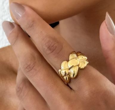 Anel Folheado a Ouro 18k e Prata Design Trançado e Texturizado