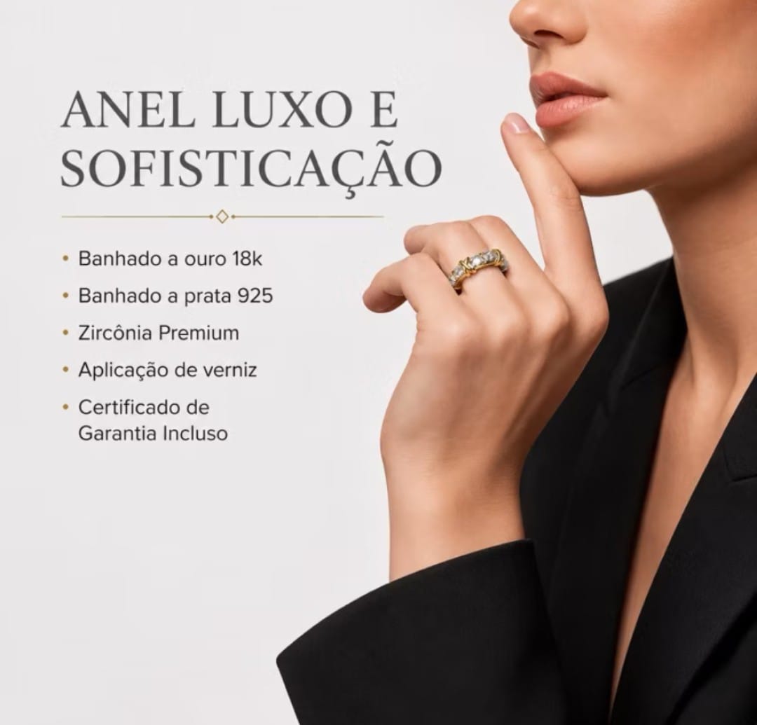 Anel X largo banho misto prata e dourado regulavel