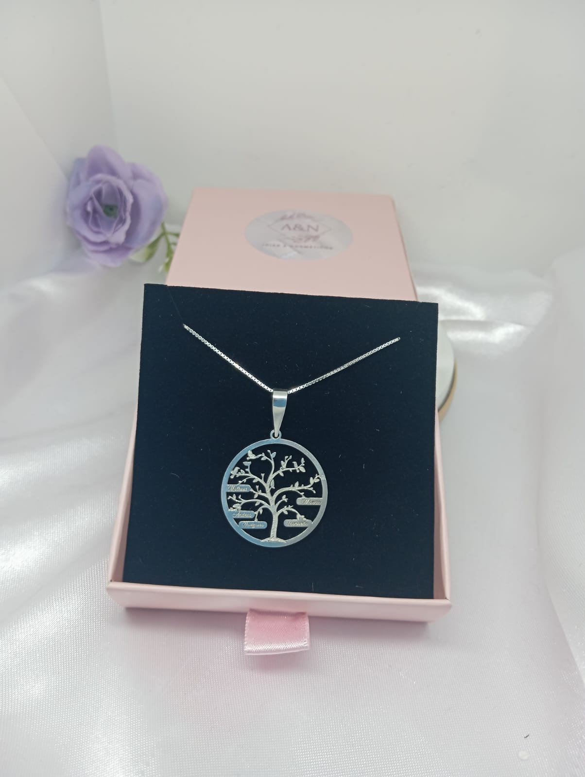 Corrente Veneziana prata 925 com Pingente Arvore da Vida com até 8 nomes