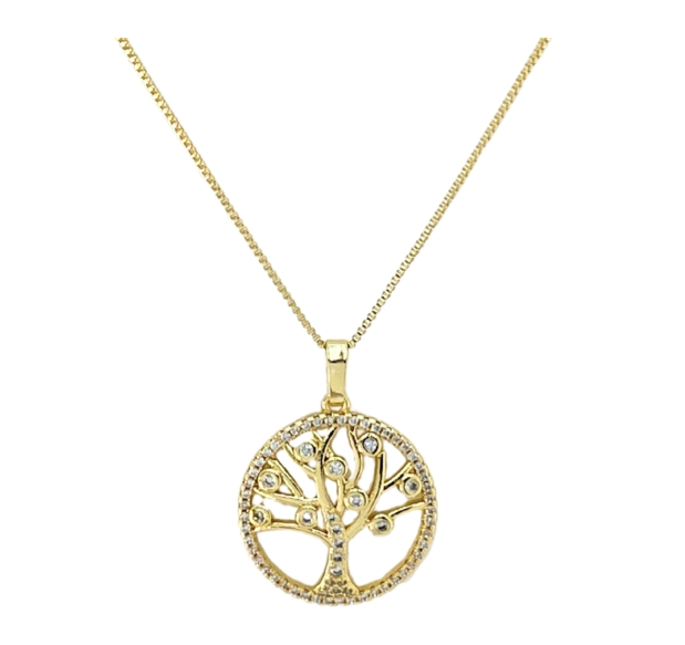 Gargantilha Arvore da Vida 20mm Folh. A Ouro 45cm