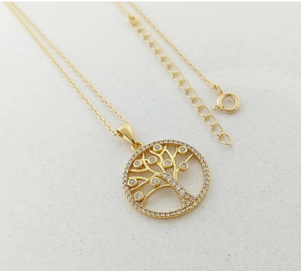 Gargantilha Arvore da Vida 20mm Folh. A Ouro 45cm