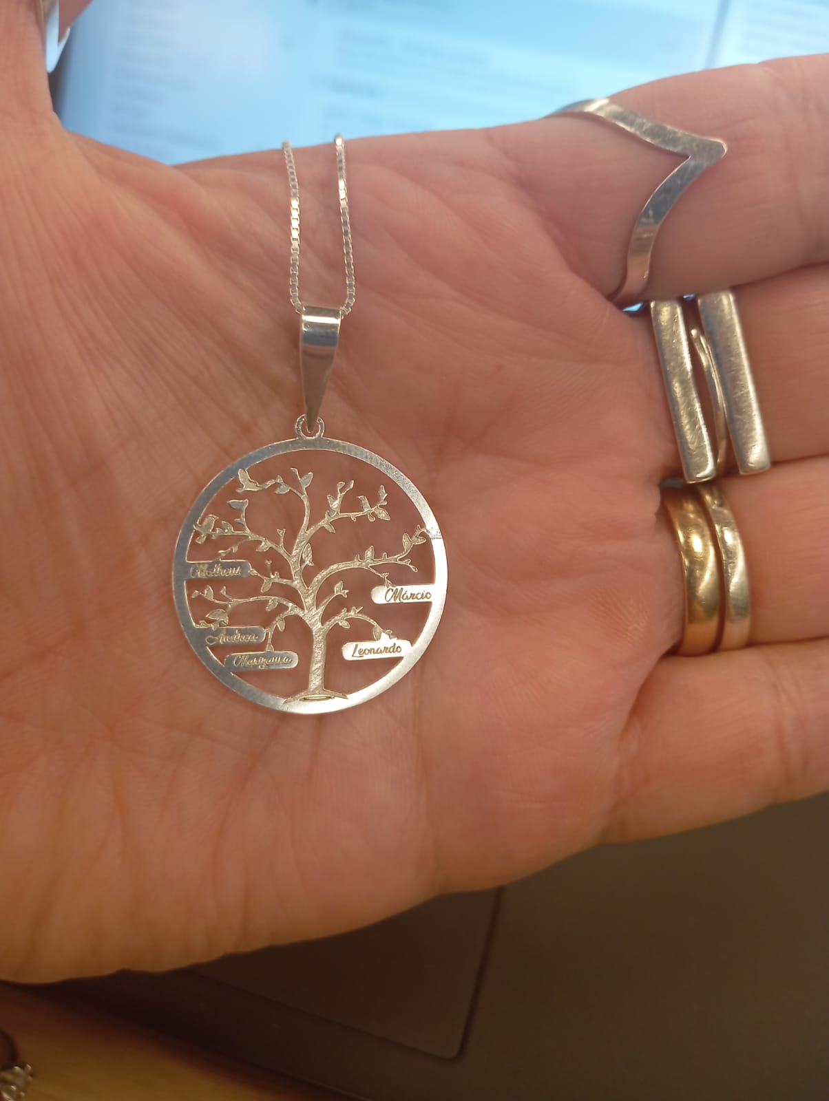 Corrente Veneziana prata 925 com Pingente Arvore da Vida com até 8 nomes
