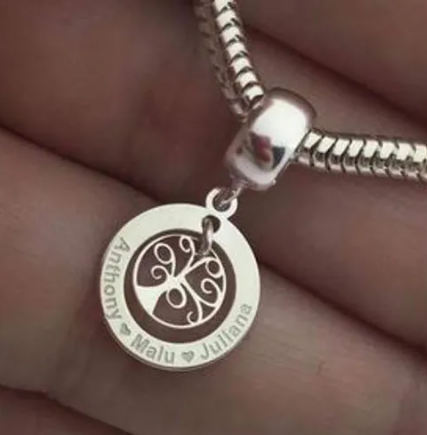 Berloque prata 925 Personalizado Arvore da Vida com 2 Nomes