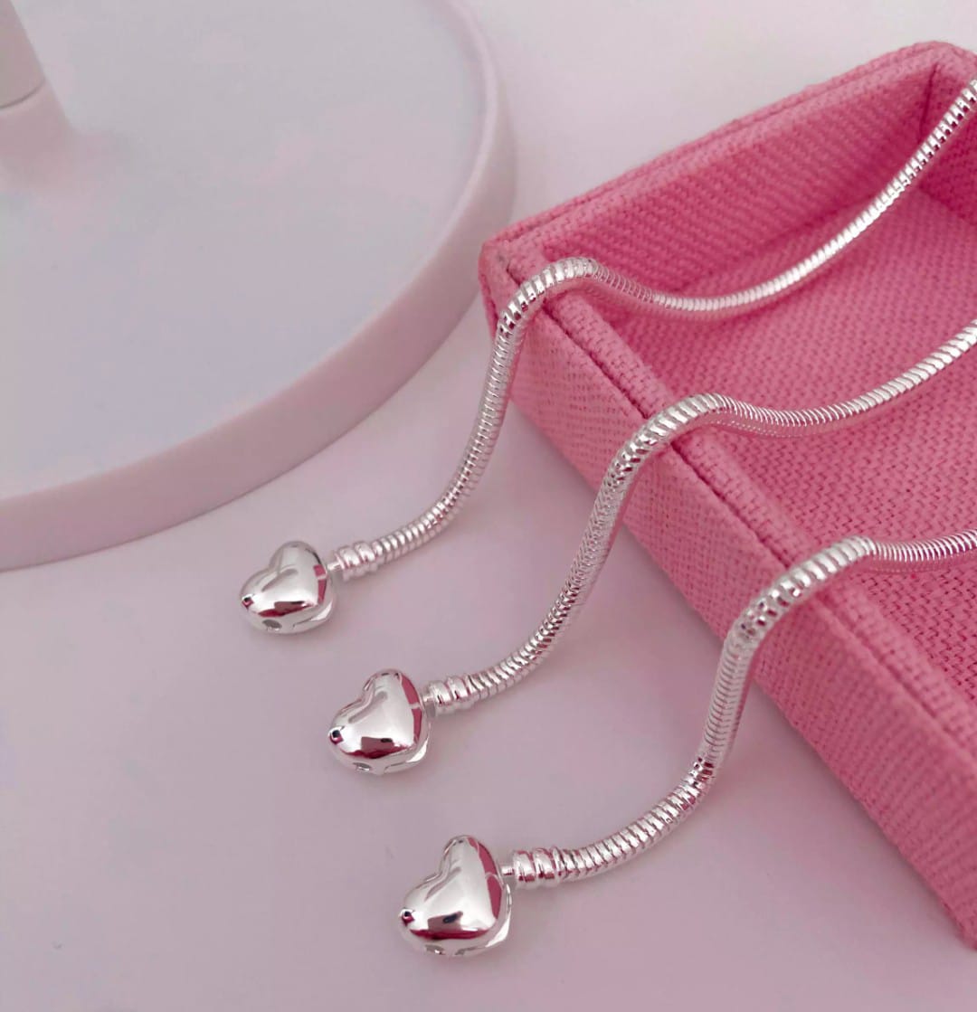 Pulseira para Berloques Fecho Coração 19cm Banhado a Prata 925