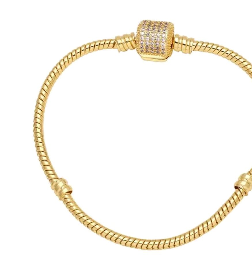 Pulseira Berloque Inspiração Pandora Banhado a Ouro Tambor Cravejado