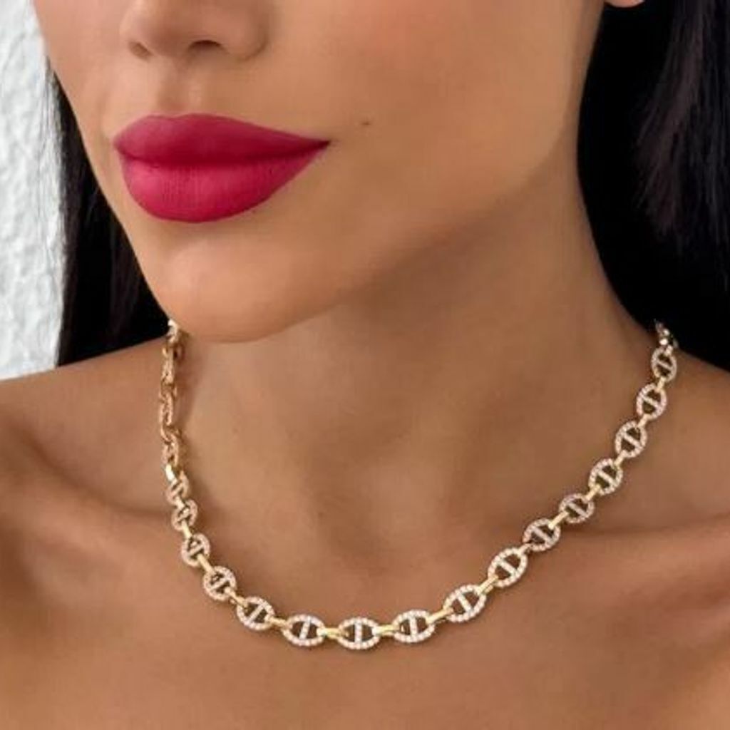 Colar Folheado a Ouro 18k e Prata Inspiração Grandes Joalheria Com Zircônia