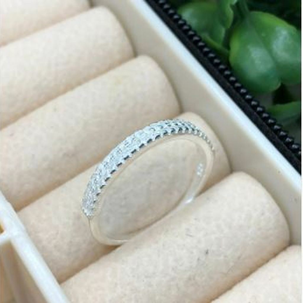 Anel de prata 925 aparador 2 fileiras cravejadas