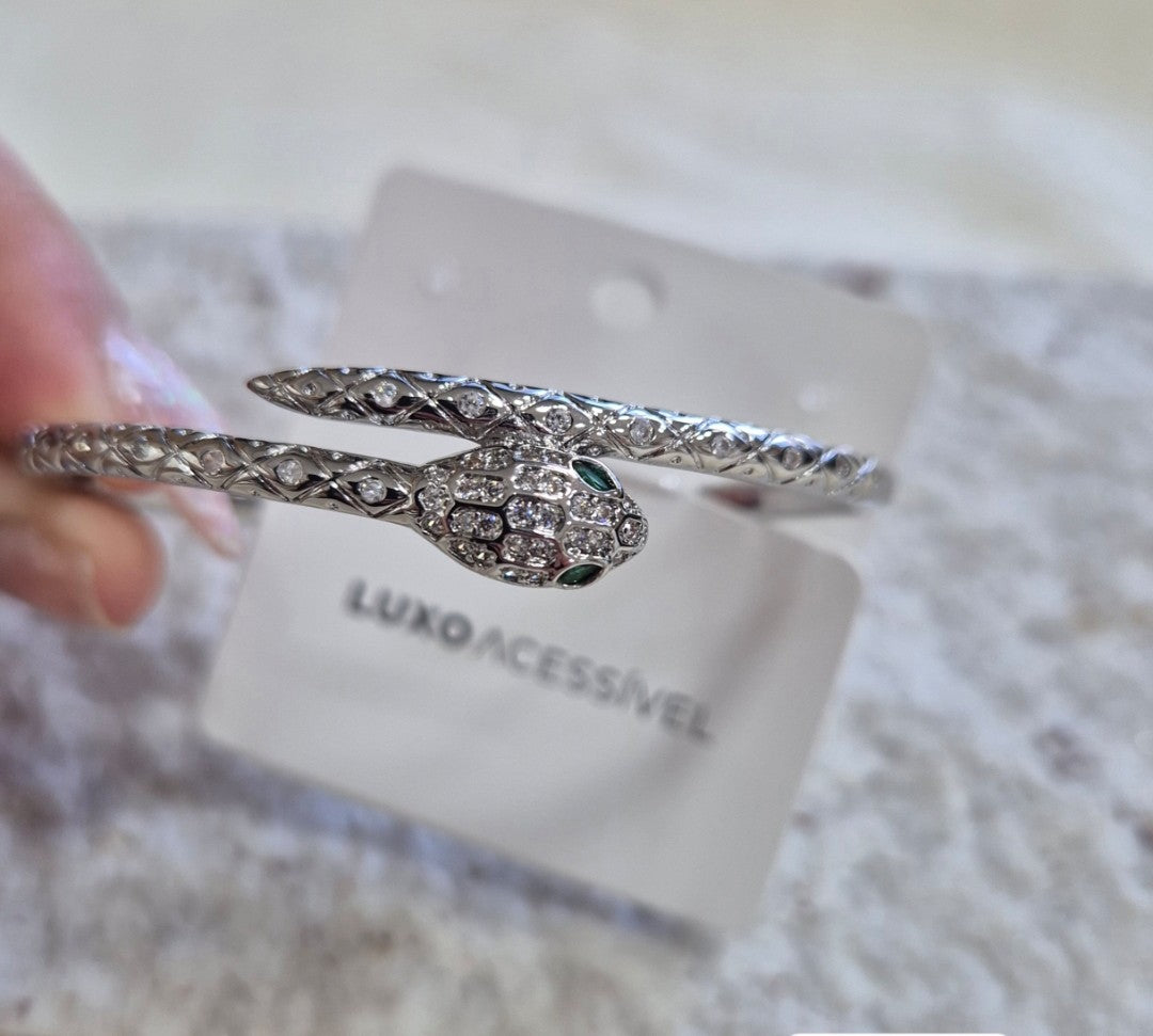 Bracelete Cobra Banhado a Ródio Br