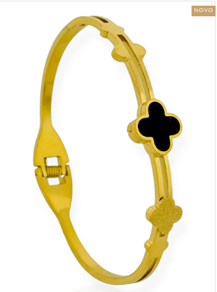 Bracelete Aço Inoxidável Folheado a Ouro 18k Inspiração Vg. Texturizada, Resinada e Lisa