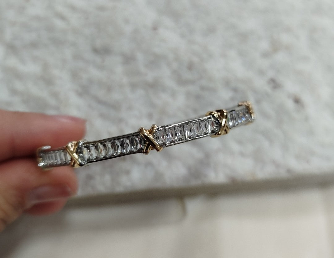 Bracelete X Misto Banho Ouro e Ródio
