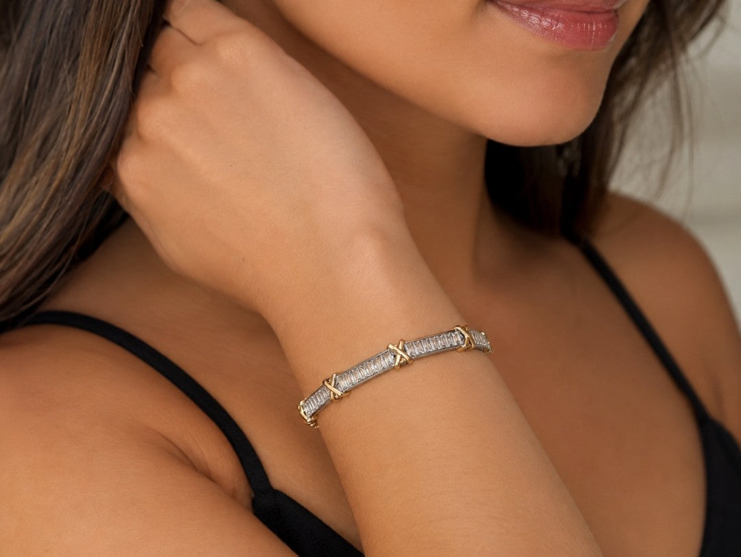 Bracelete X Misto Banho Ouro e Ródio