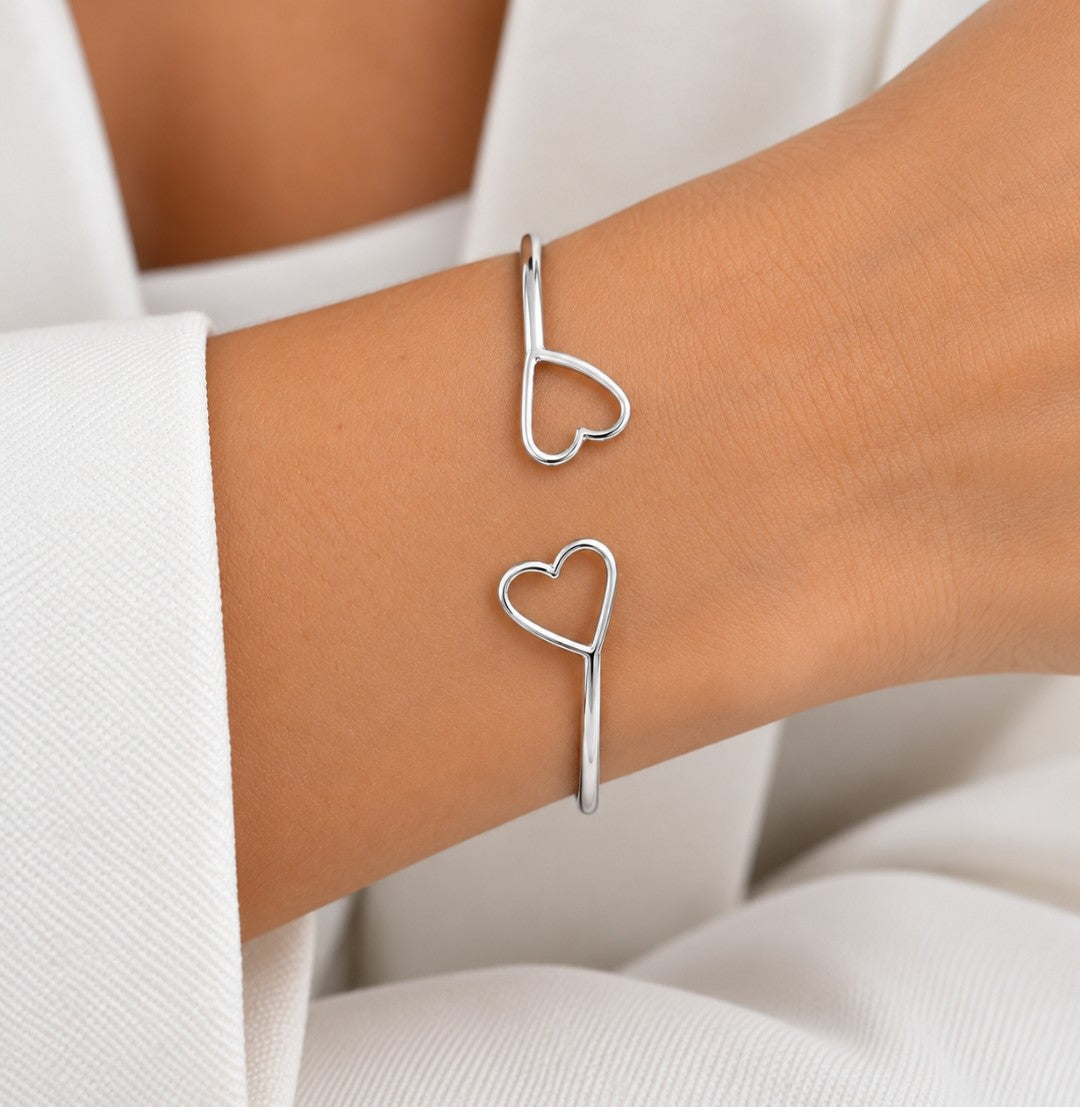Bracelete prata 925 Corações Vazados aberto