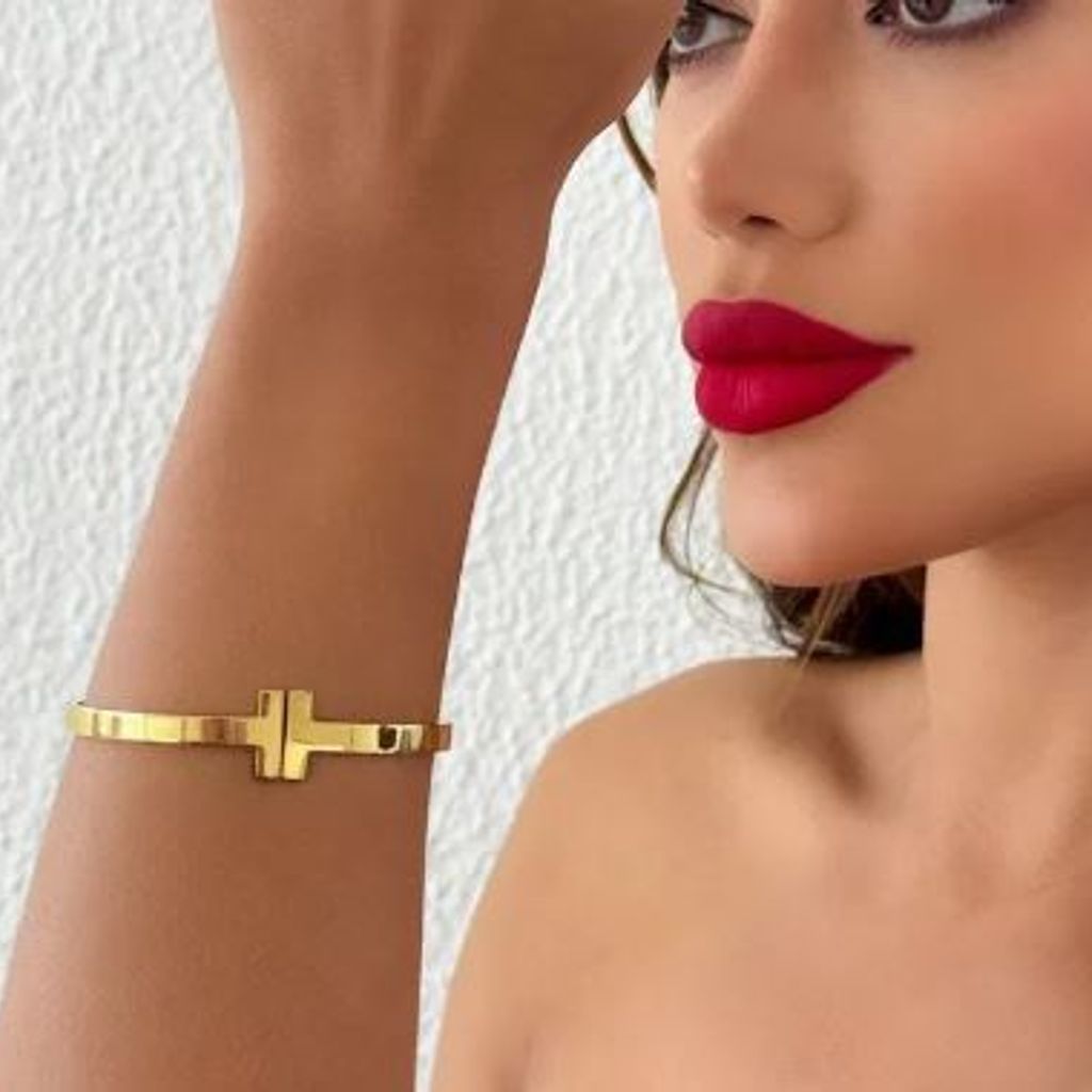 Bracelete Inspiração Tiffany Barrinha Semi Jóia Ouro 18k