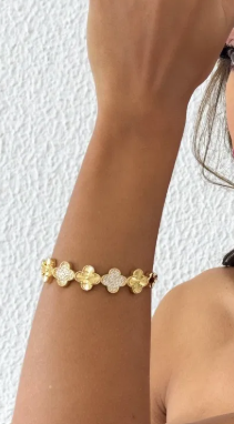 Bracelete Folheado a Ouro 18k e Prata Inspiração Vg. Cravejado e Detalhado