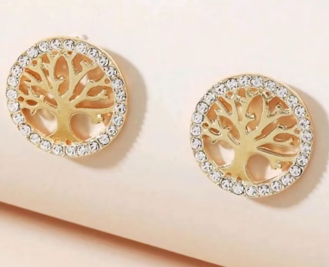 Brinco Arvore da Vida com Zircônia Folh. A Ouro