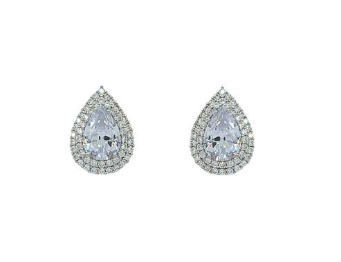 Brinco Gota com Zircônias 14x10 MM G Folh. A Ródio
