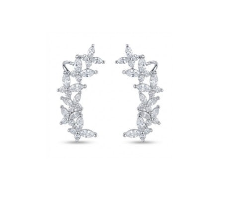 Brinco EAR CUFF com Zircônias Folh. Ródio