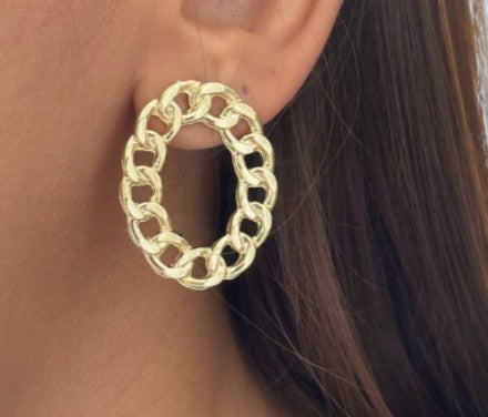 Brinco Elos Oval Banhado a Ouro