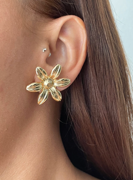 Brinco Flor G Banhado a Ouro 18k