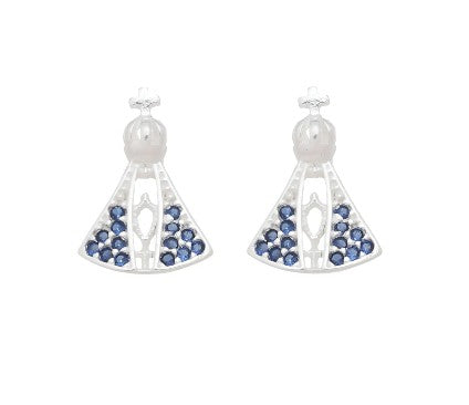 Brinco prata 925 Nossa Senhora Aparecida Mini Zircônias