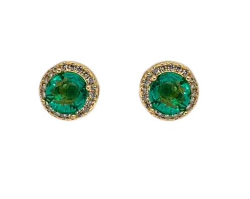 Brinco Fixo Redondo Zirconia Verde 11mm Banhado a Ouro