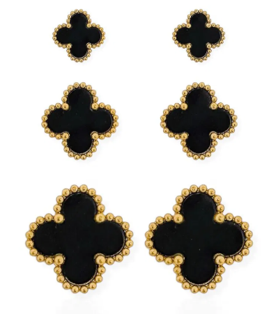 Trio de Brinco Aço Inoxidável Inspiração Vg. Resinada Preto Ouro