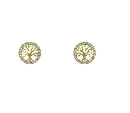 Brinco Arvore da Vida com Zircônia Folh. Ouro