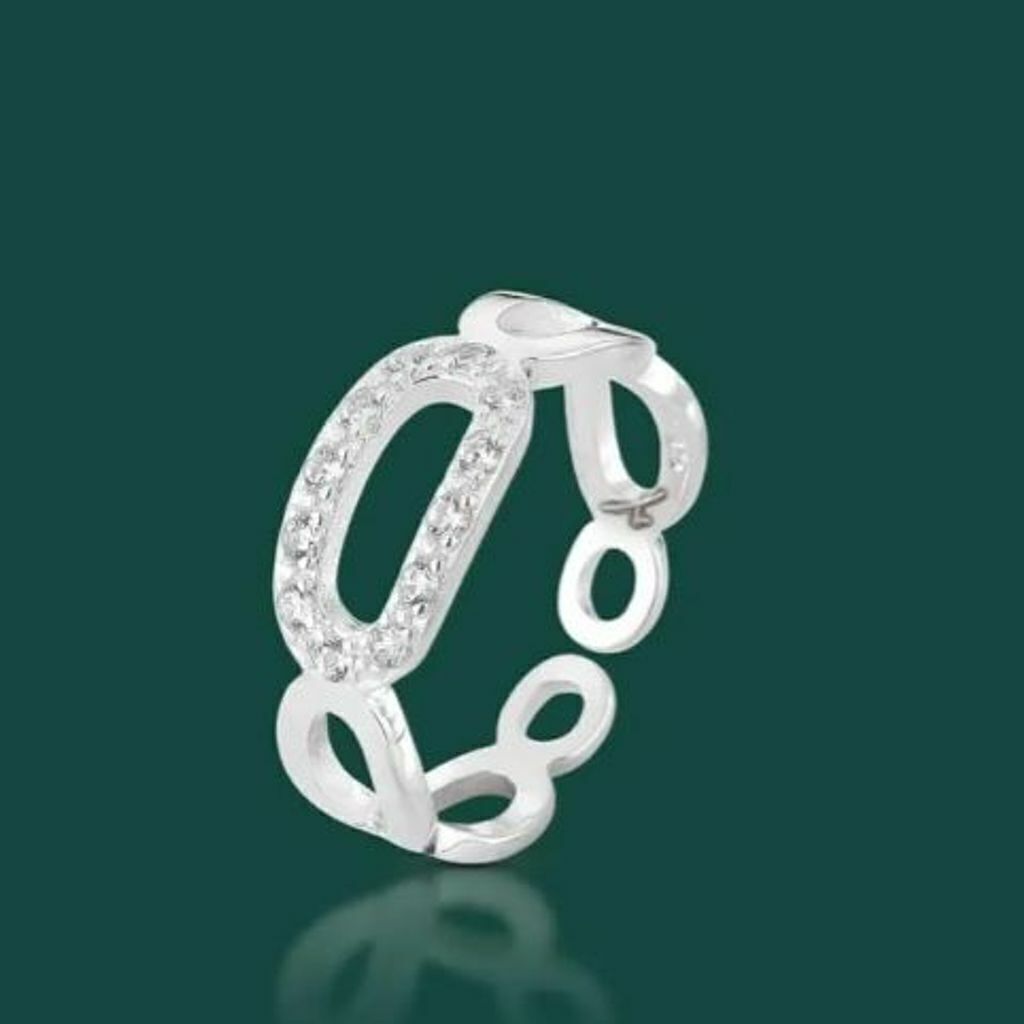 Anel de prata cravejada corrente regulável