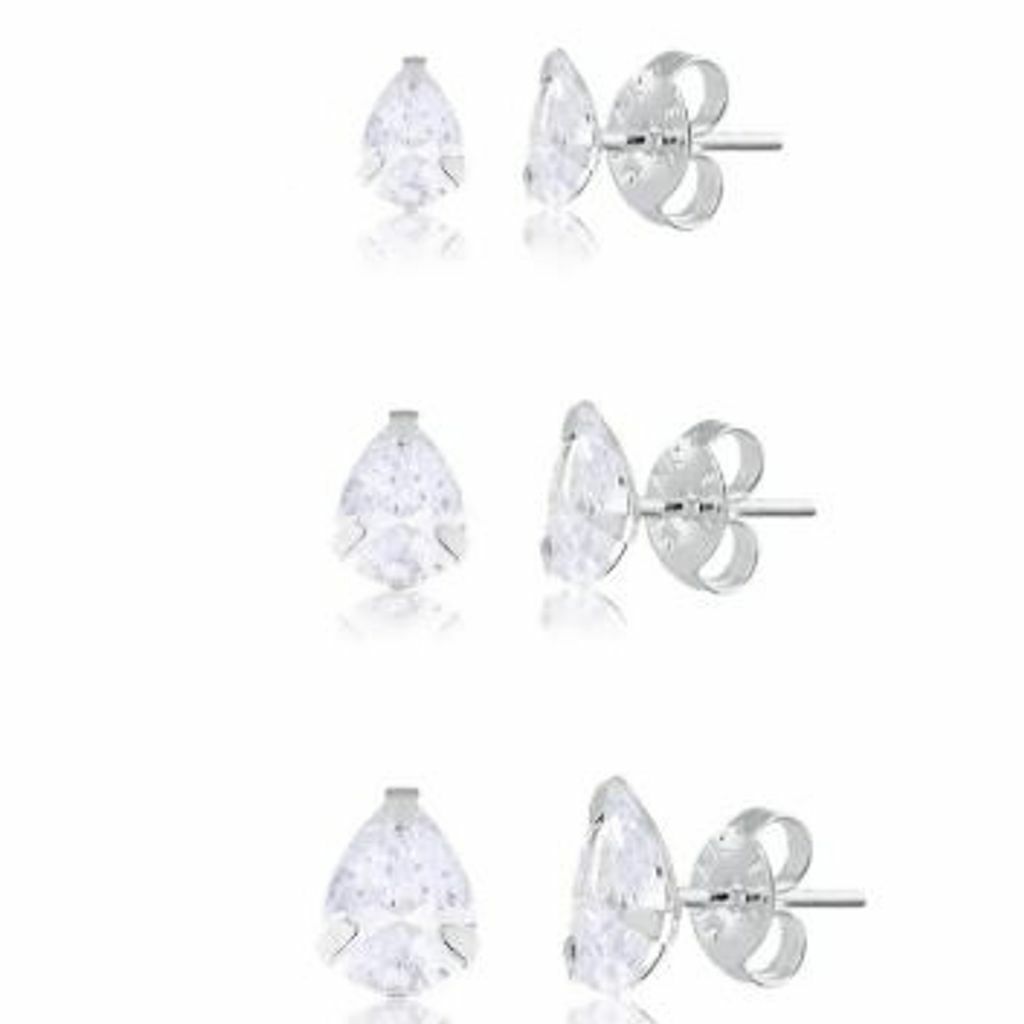 Brinco Trio Gotas Zircônias Cristal Prata 925