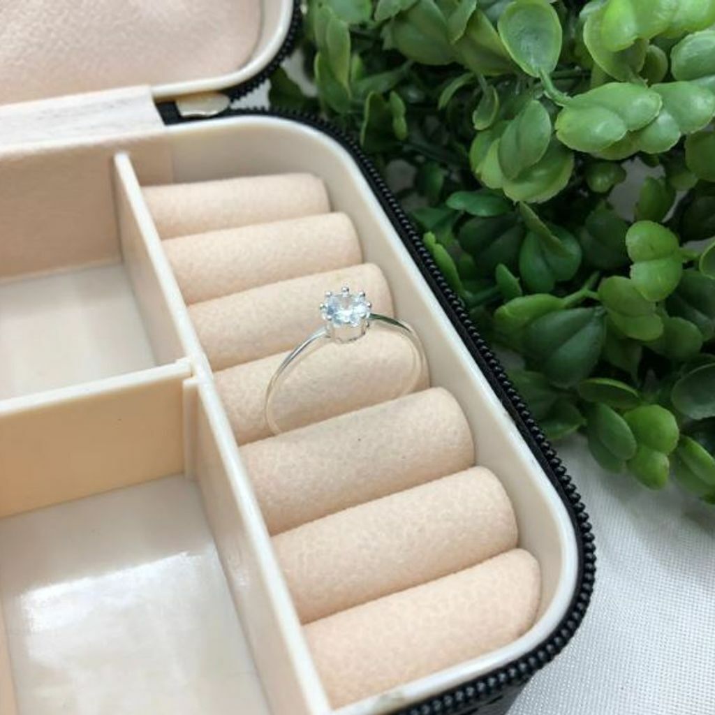 Anel de prata 925 solitário pedra redonda 6mm