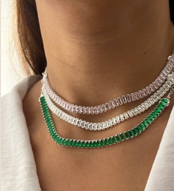 Choker zircônias G baguete banhado a prata