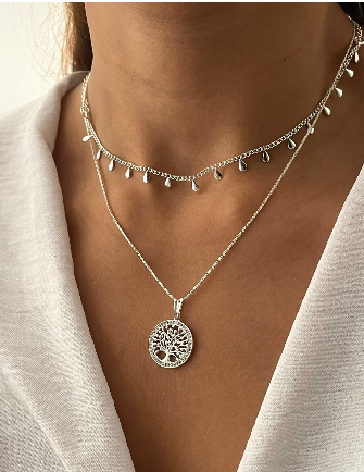 Choker Delicada Banhado a Prata E Colar Arvore da Vida Banhado a Prata