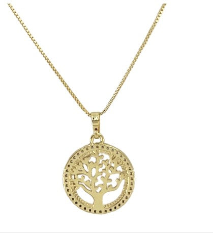 Gargantilha Arvore da Vida Média 19mm Folh. Ouro