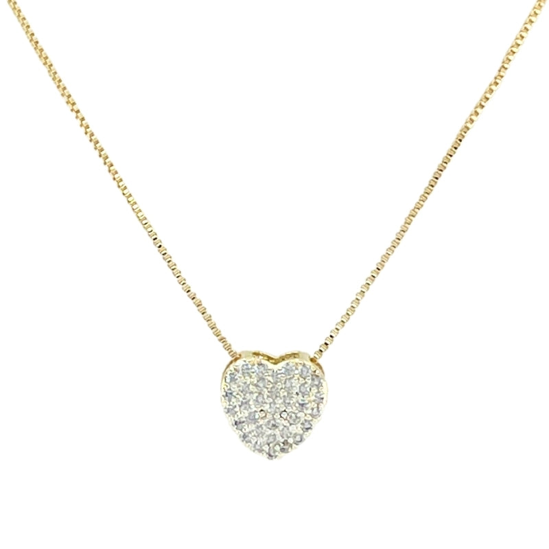 Gargantilha Coração Cravejado cx alta Banhado a Ouro 45cm