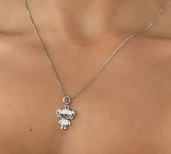 Colar Veneziana Menina e Menino Cravejado Banhado a Prata e Ouro