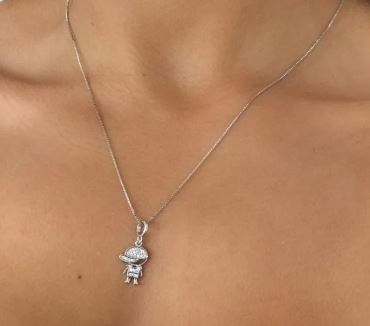 Colar Veneziana Menina e Menino Cravejado Banhado a Prata e Ouro