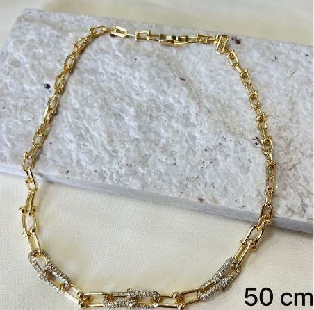 Gargantilha com Zircônia Folh. Ouro 50cm Inspiração Tiffany