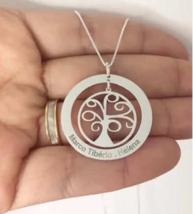 Corrente Veneziana prata 925 com Pingente Arvore da Vida com até 8 nomes