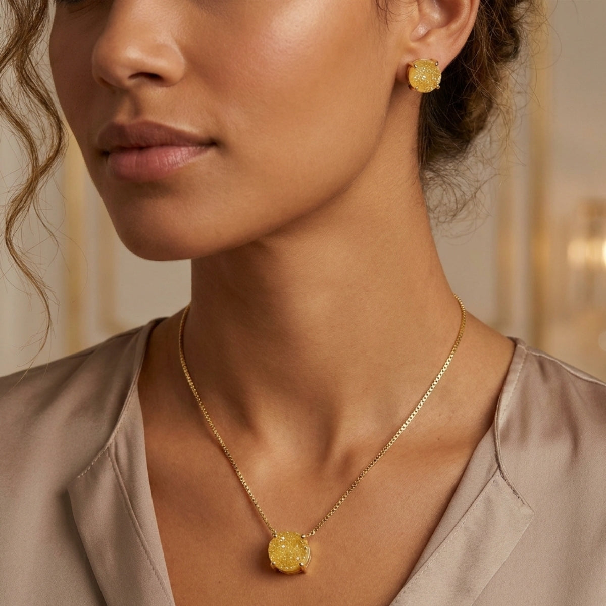 Conjunto Ponto de Luz Redondo 10mm Amarelo Banhado a Ouro