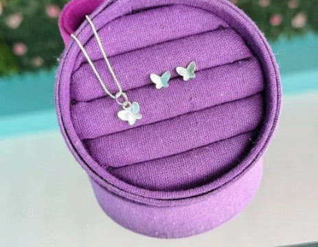 Conjunto Colar e Brinco Borboleta Dobradura prata 925