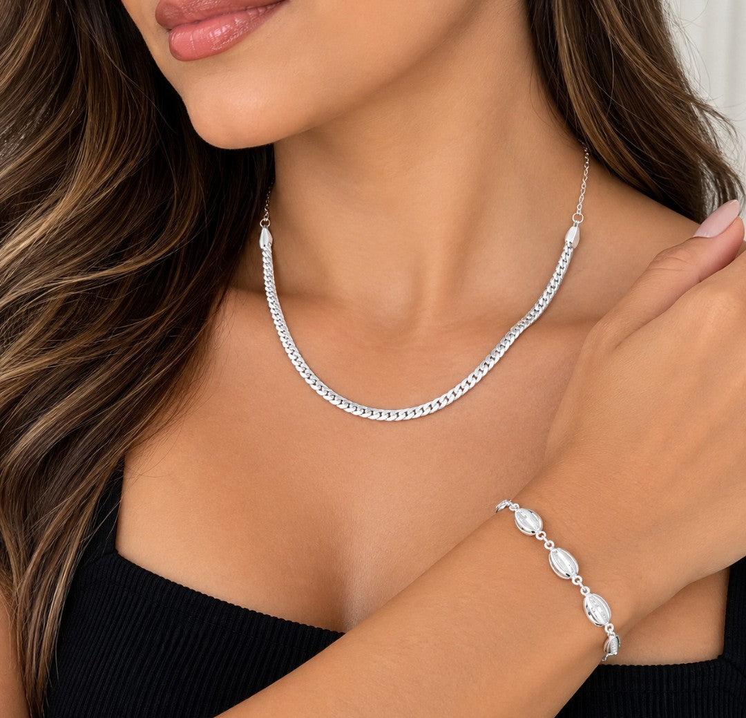 Conjunto Colar e Pulseira Folheado a Prata 925 Elos e Búzio