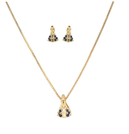 Conjunto Nossa Senhora Ap. Mini Folh. Ouro Manto Azul