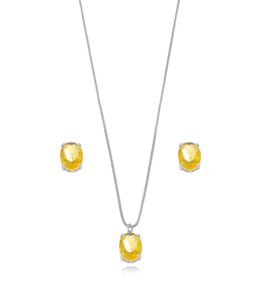 CONJUNTO OVAL CITRINO BRANCO