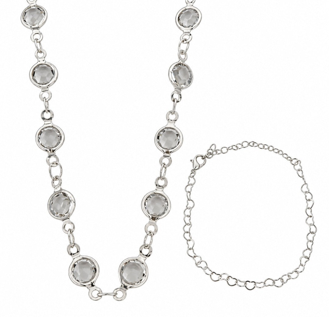 Conjunto Colar e Pulseira Folheado a Prata 925 Pontos de Luz e Coração
