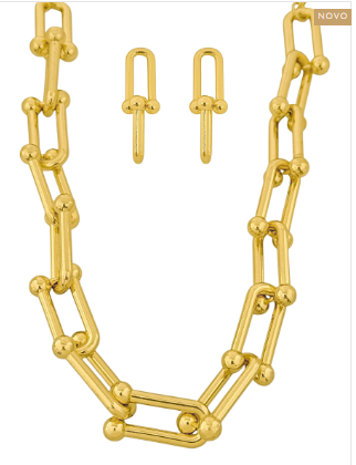 Conjunto Colar e Brinco Folheado a Ouro e a Prata Elos Inspiração Grandes Marcas