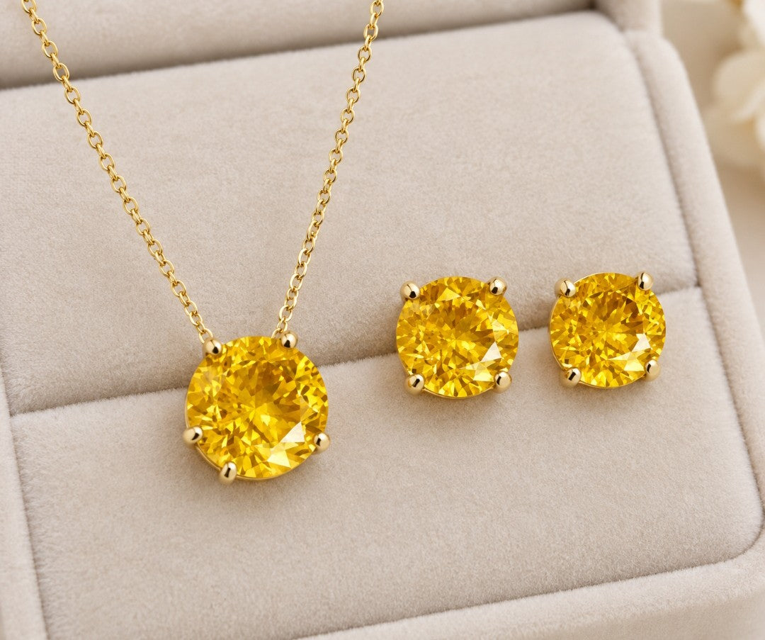 Conjunto Ponto de Luz Redondo 10mm Amarelo Banhado a Ouro