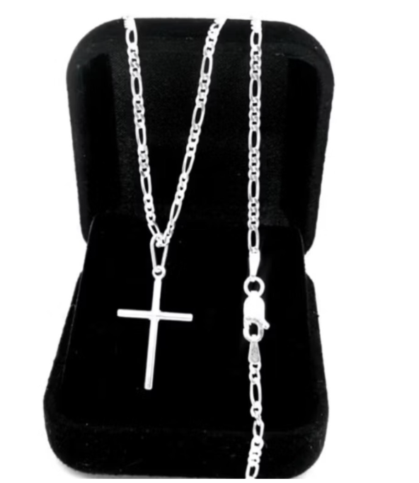 Corrente Masculina prata 925 com Pigente Cruz Palito 70cm 2.2mm 3x1 Escama