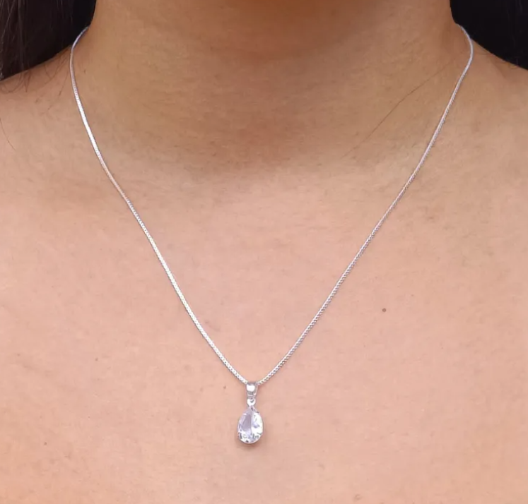Corrente Veneziana com Pingente de prata 925 ponto de luz gota 10mmx14mm