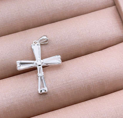 Pingente Crucifixo de Zircônias prata 925 + Corrente Veneziana